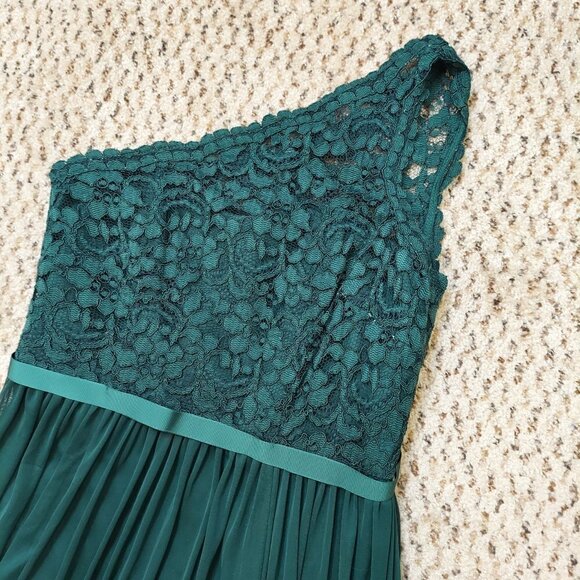 NEW Davids Bridal Formal Dress Forest Green Lace Chiffon 1 Shoulder Size 6 - Picture 10 of 15